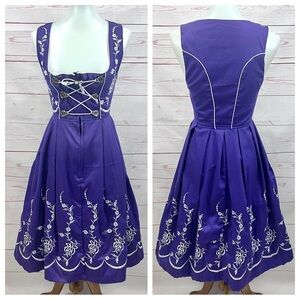 Trachten Haus German Oktoberfest Dirndl Dress Embroidered Floral Bavarian